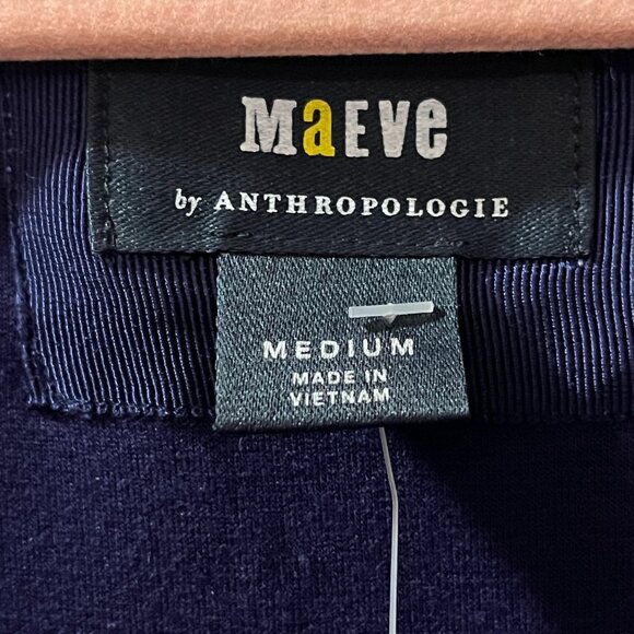 Anthropologie by Maeve Long-Sleeve Scoop-Neck Mini Shift Dress Blue Stretch Med - Picture 4 of 10